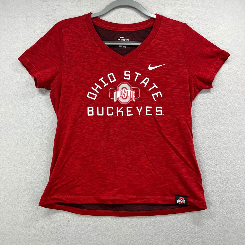 Ohio State Buckeyes Nike T Shirt Womens M Red Dri-Fit V Neck Athletic Tee NCAA